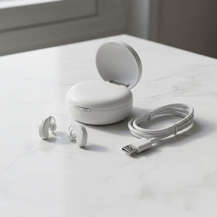 In-Ear Invisible Hearing Aid — 25hr Standby, Type-C, Pair, White | Très Elite