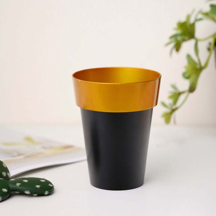 AliKopy 2-Pack Medium Black Flower Pots with Gold Rim - 6" Indoor Plan