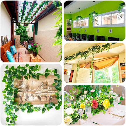 AliKopy 4 Pack Green Pothos Hanging Plants - 3ft Silk Foliage Garland