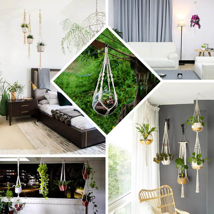 AliKopy 2-Pack Ivory Boho Hanging Planter Baskets - Cotton Rope, Tasse