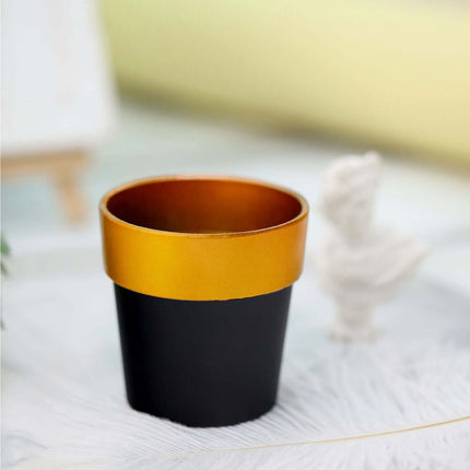 AliKopy 3-Pack Small Black Flower Pots with Gold Rim - Durable Plastic