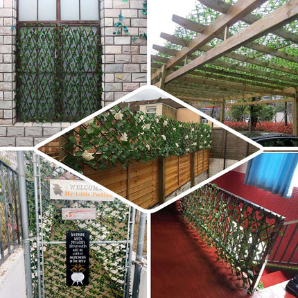 AliKopy 17"x95" Expandable Wooden Lattice Fence with Artificial Ivy Vi