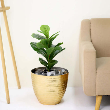 AliKopy 12" Metallic Gold Textured Indoor Flower Pot, Durable & Stylis
