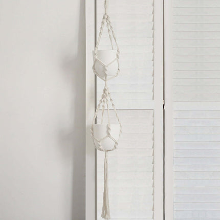 AliKopy 2-Tier Cotton Rope Hanging Planter Basket with Tassels, Boho D