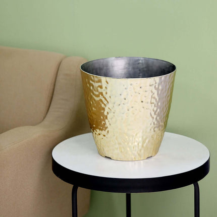 AliKopy 11" Gold Hammered Indoor Plant Pot - Decorative & Durable Plan