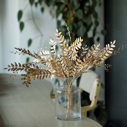 AliKopy 2-Pack Metallic Gold Artificial Fern Branches - 21" Decorative