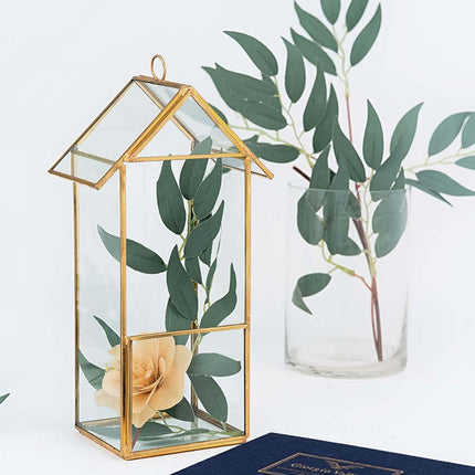 AliKopy Glass Terrarium Hanging Lantern - Gold Metal Design, 11" for A