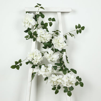 AliKopy 2-Pack Ivory Silk Hydrangea Garland - 5.5ft with Green Leaves
