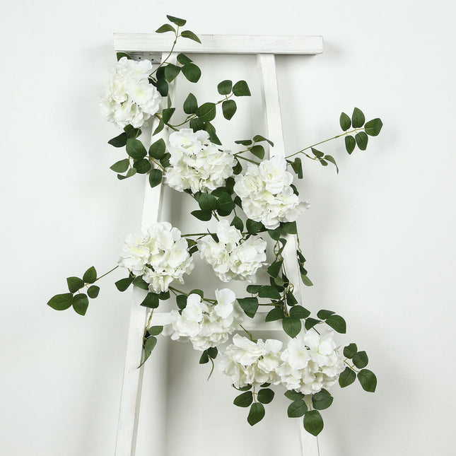 AliKopy 2-Pack Ivory Silk Hydrangea Garland - 5.5ft with Green Leaves