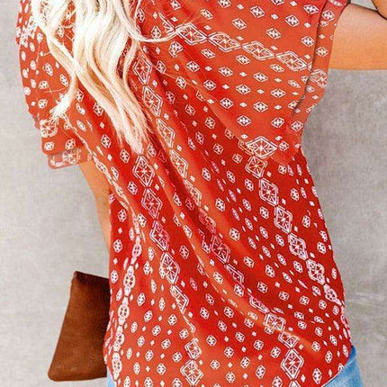 Spring Blossom | Women's Relaxed Fit V-Neck Top with Short Sleeves