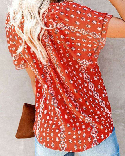 Spring Blossom | Women's Relaxed Fit V-Neck Top with Short Sleeves