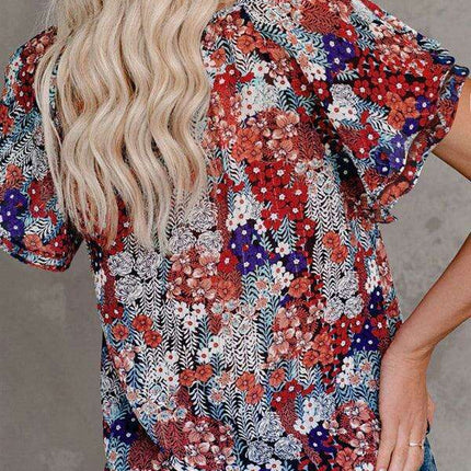 Spring Blossom | Women's Relaxed Fit V-Neck Top with Short Sleeves