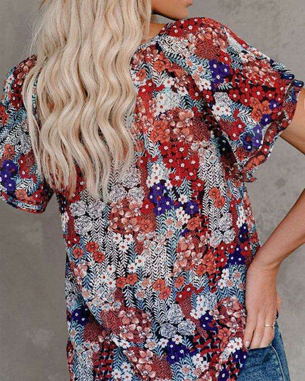 Spring Blossom | Women's Relaxed Fit V-Neck Top with Short Sleeves