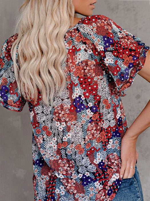 Floral Essence | Women's relaxed fit printed v-neck short-sleeve blouse
