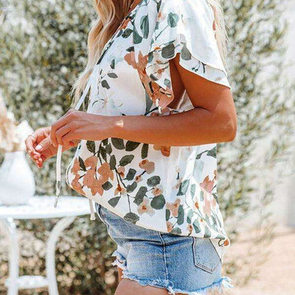 Spring Blossom | Women's Relaxed Fit V-Neck Top with Short Sleeves