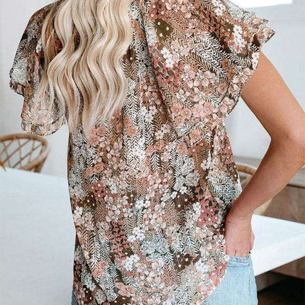 Spring Blossom | Women's Relaxed Fit V-Neck Top with Short Sleeves