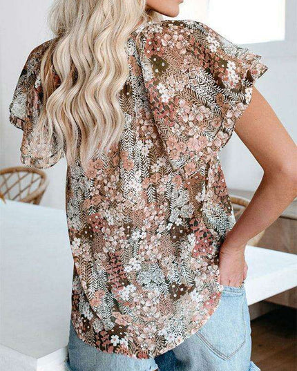 Spring Blossom | Women's Relaxed Fit V-Neck Top with Short Sleeves