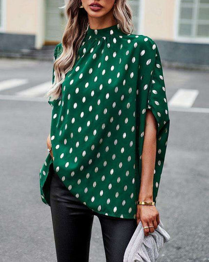 Radiant Golden Dotted Long-Sleeve Blouse for Effortless Chic