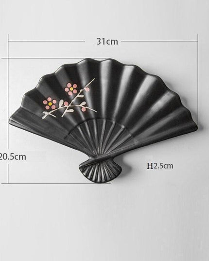 Artistic Japanese Fan-Shaped Ceramic Serving Plate - Sophisticated Tableware for Fine Dining