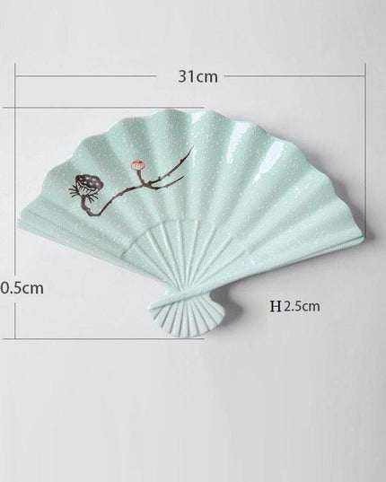 Artistic Japanese Fan-Shaped Ceramic Serving Plate - Sophisticated Tableware for Fine Dining