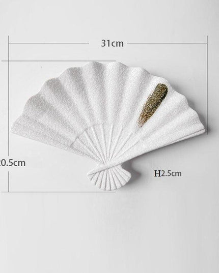 Artistic Japanese Fan-Shaped Ceramic Serving Plate - Sophisticated Tableware for Fine Dining