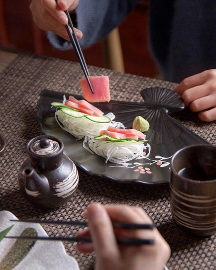 Artistic Japanese Fan-Shaped Ceramic Serving Plate - Sophisticated Tableware for Fine Dining