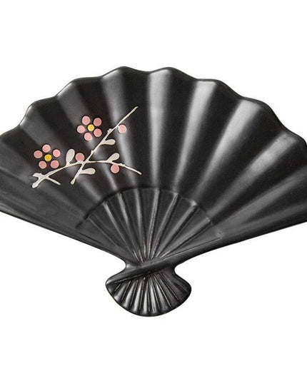 Artistic Japanese Fan-Shaped Ceramic Serving Plate - Sophisticated Tableware for Fine Dining