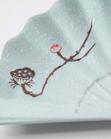 Artistic Japanese Fan-Shaped Ceramic Serving Plate - Sophisticated Tableware for Fine Dining