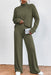 Jungle Green Ribbed Knit High Neck Cozy Top and Trousers Ensemble