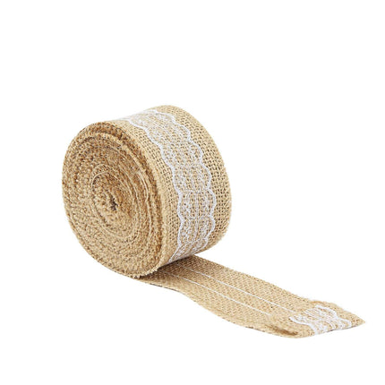 AliKopy 2" x 16FT Natural Jute Burlap Ribbon with Wavy Lace Edging