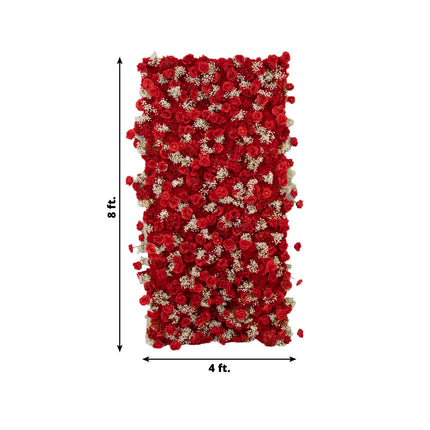 AliKopy 8ftx4ft Roll Up Flower Wall Panel with Red Silk Roses & Baby's