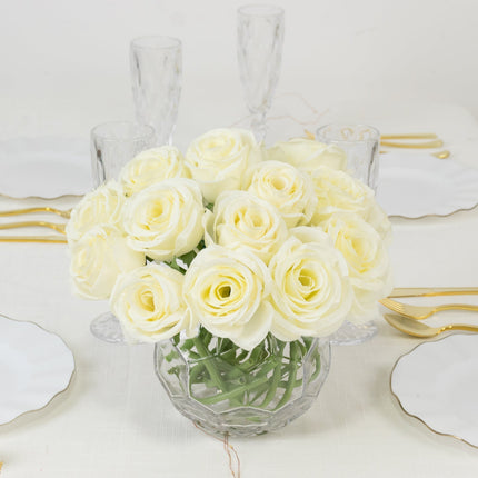 AliKopy 10 Pcs 12" Ivory Silk Roses - Realistic, Perfect for Bouquets