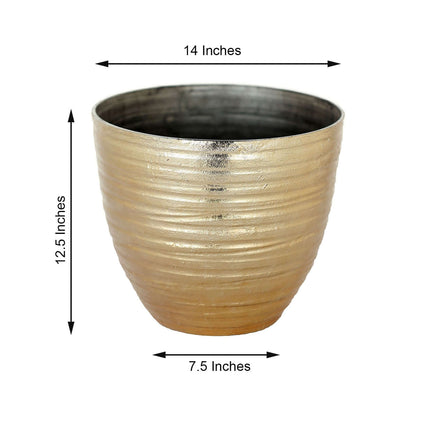 AliKopy 12" Metallic Gold Textured Indoor Flower Pot, Durable & Stylis