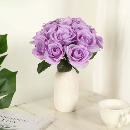 AliKopy 12" Lavender Lilac Velvet-Like Artificial Rose Bouquet, Realis