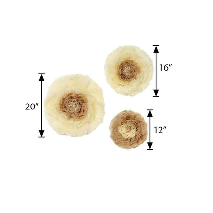 AliKopy Set of 6 Taupe Giant 3D Paper Carnation Wall Flowers - 12"-20