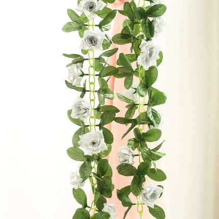 AliKopy 6ft UV Protected Silver Artificial Silk Rose Garland