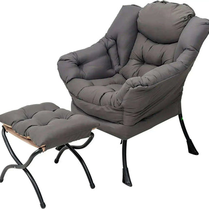Cozy Grey Lounge Chair Set with Ottoman and Storage Pocket for Ultimate Relaxation