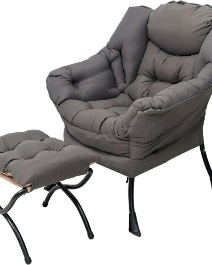 Cozy Grey Lounge Chair Set with Ottoman and Storage Pocket for Ultimate Relaxation