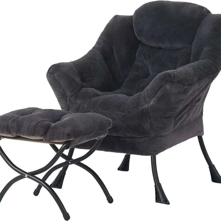 Cozy Grey Lounge Chair Set with Ottoman and Storage Pocket for Ultimate Relaxation