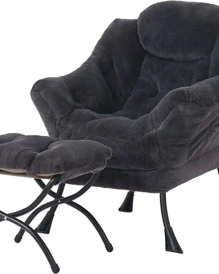 Cozy Grey Lounge Chair Set with Ottoman and Storage Pocket for Ultimate Relaxation