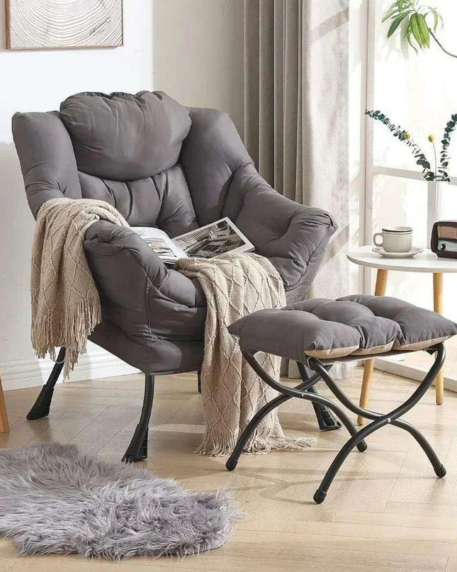 Cozy Grey Lounge Chair Set with Ottoman and Storage Pocket for Ultimate Relaxation