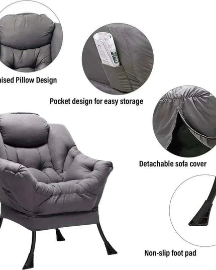 Cozy Grey Lounge Chair Set with Ottoman and Storage Pocket for Ultimate Relaxation