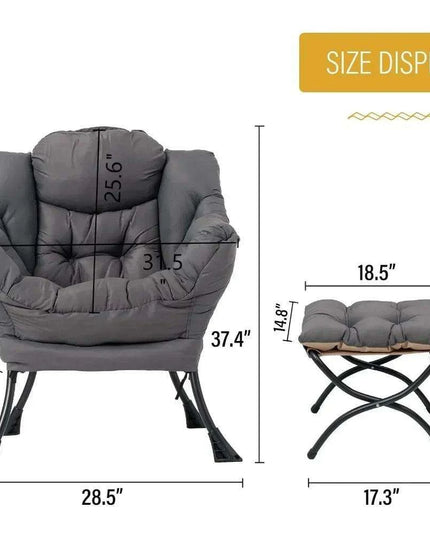 Cozy Grey Lounge Chair Set with Ottoman and Storage Pocket for Ultimate Relaxation