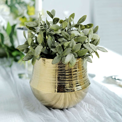 AliKopy 2-Pack Textured Metallic Gold Flower Pots - 6" Ceramic Planter