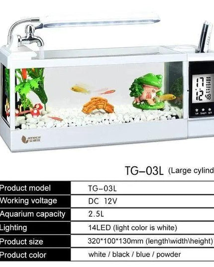 Aquarium Clock Organizer with LED Light and Pen Holder - Elegant Fish Tank Decor