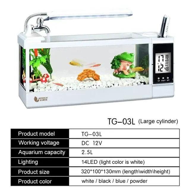 LED Light Aquarium Multifunction Clock Fish Tank with pen holder