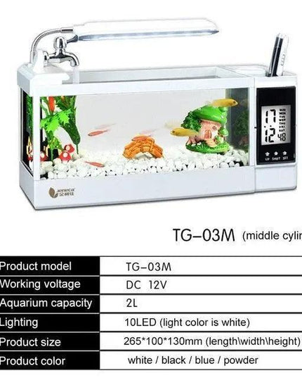 Aquarium Clock Organizer with LED Light and Pen Holder - Elegant Fish Tank Decor