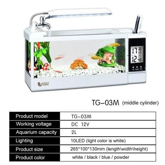 LED Light Aquarium Multifunction Clock Fish Tank with pen holder