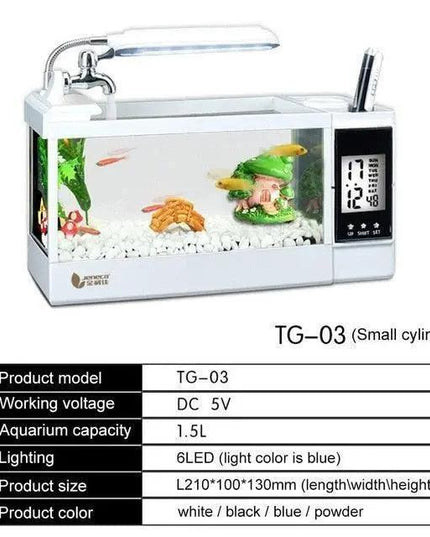Aquarium Clock Organizer with LED Light and Pen Holder - Elegant Fish Tank Decor