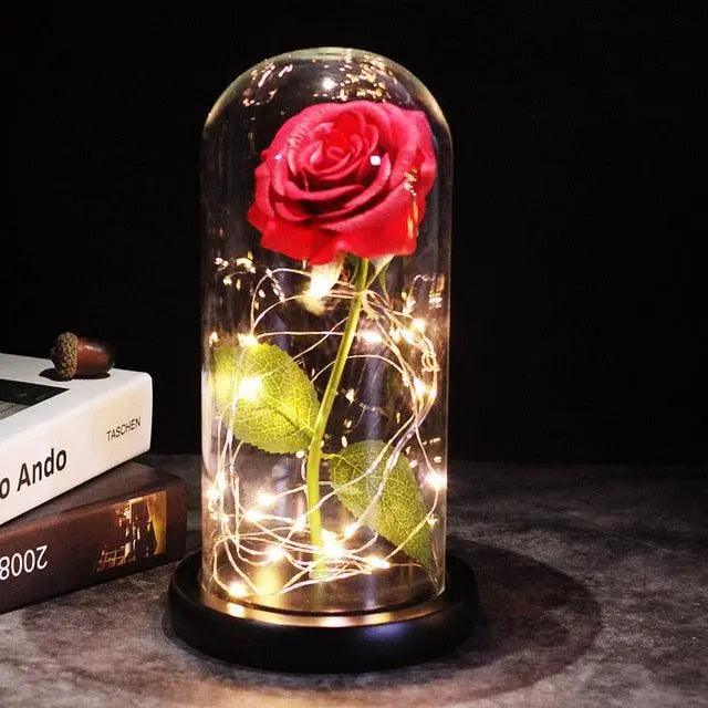 Beauty and the Beast Inspired LED Light-Up Rose in Glass Dome